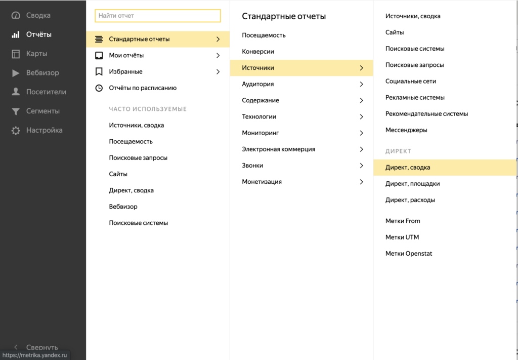 Отчет по поисковым запросам в Яндекс Метирке